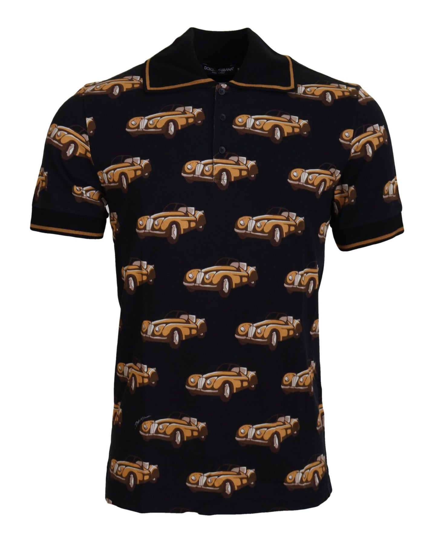 T-shirt polo à manches courtes noir avec imprimé de voiture de Dolce & Gabbana