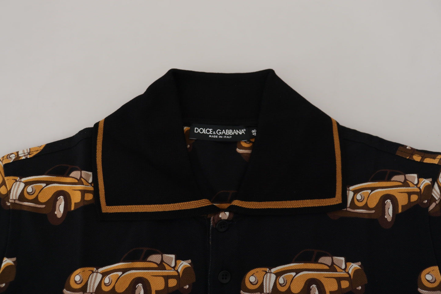 T-shirt polo à manches courtes noir avec imprimé de voiture de Dolce & Gabbana