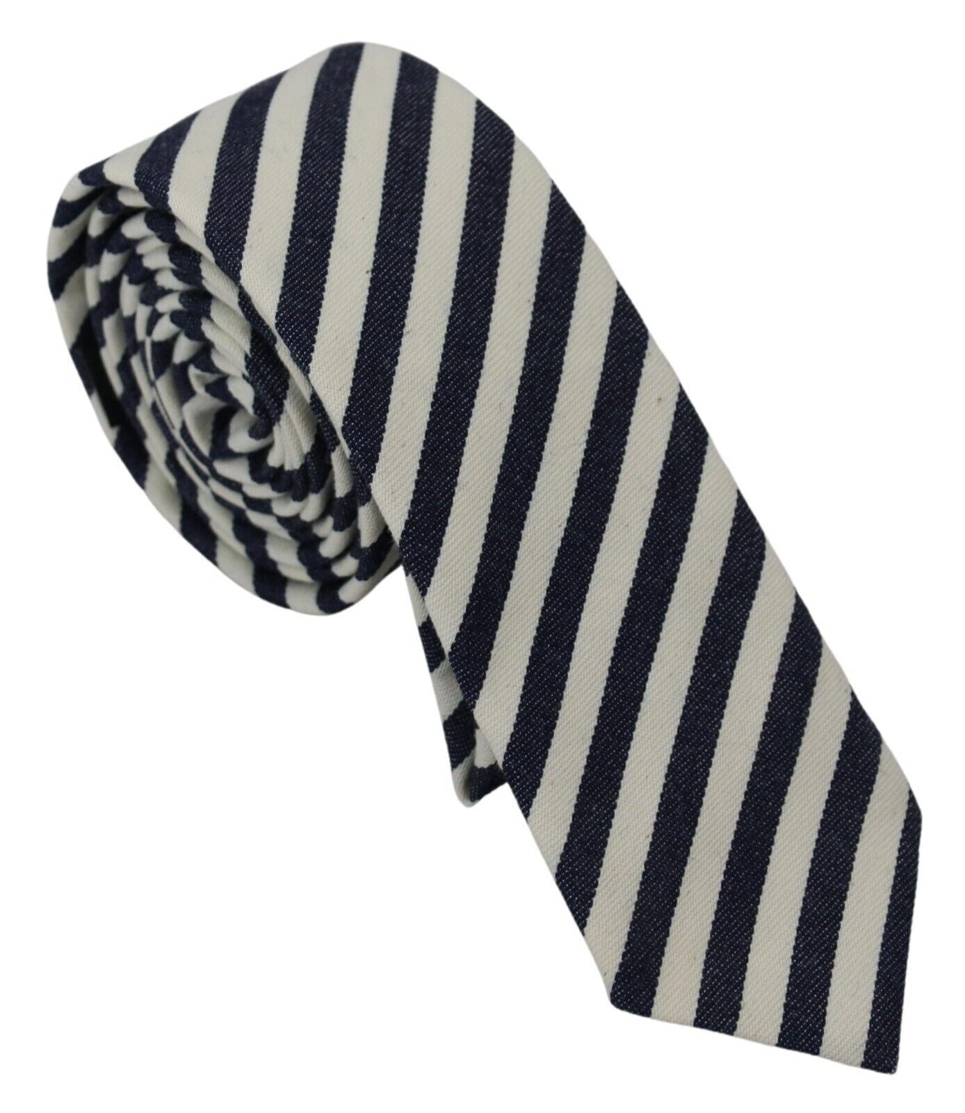 Cravate en soie ajustable classique à rayures blanches et bleues Denny Rose pour homme