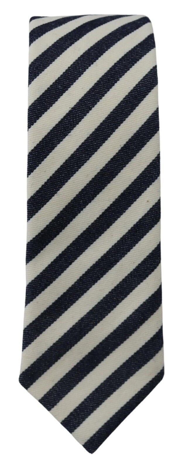 Cravate en soie ajustable classique à rayures blanches et bleues Denny Rose pour homme