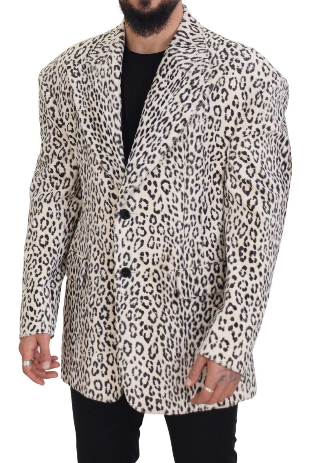 Dolce & Gabbana, veste-blazer blanche à motif léopard, à simple boutonnage.