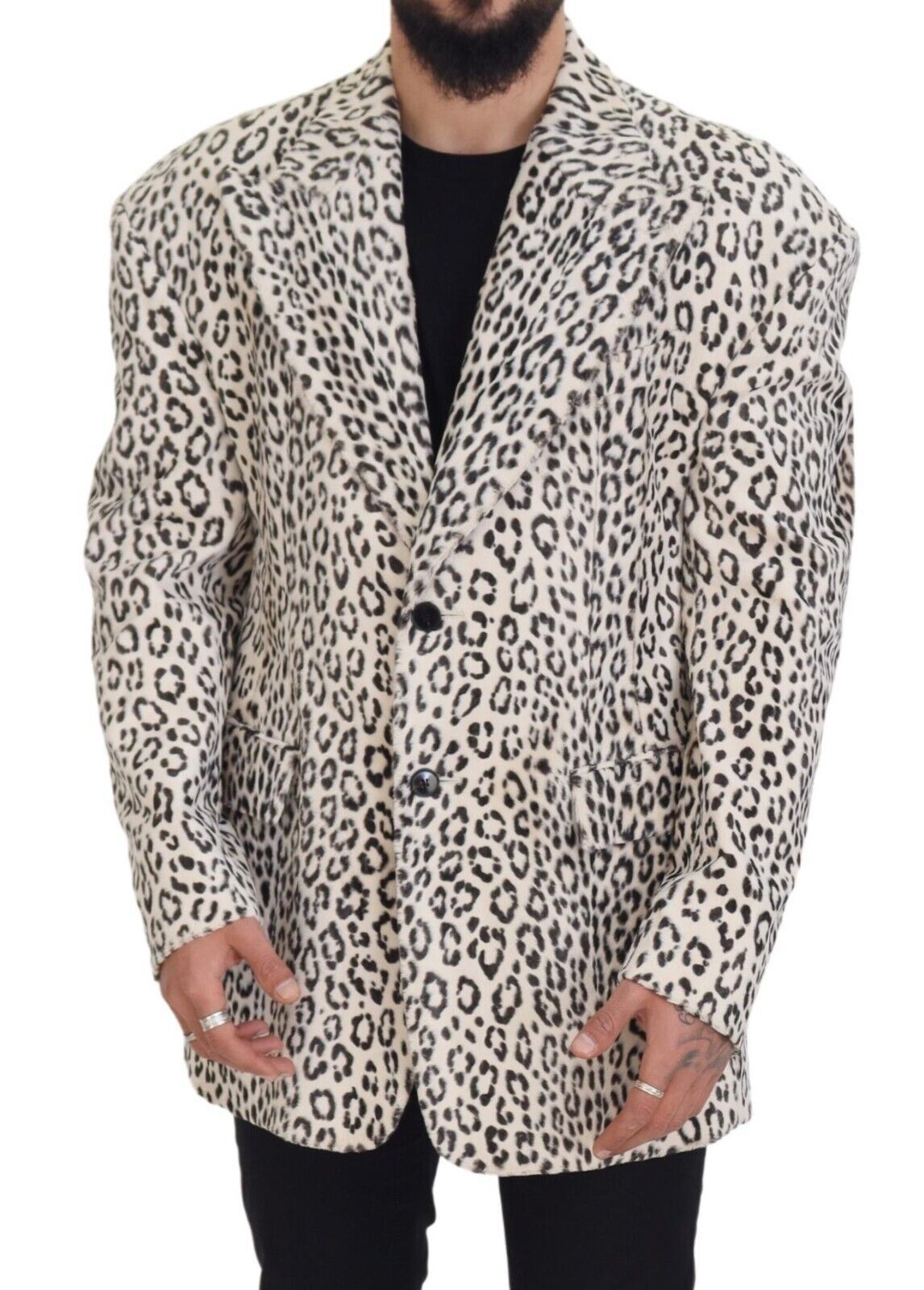 Dolce & Gabbana, veste-blazer blanche à motif léopard, à simple boutonnage.