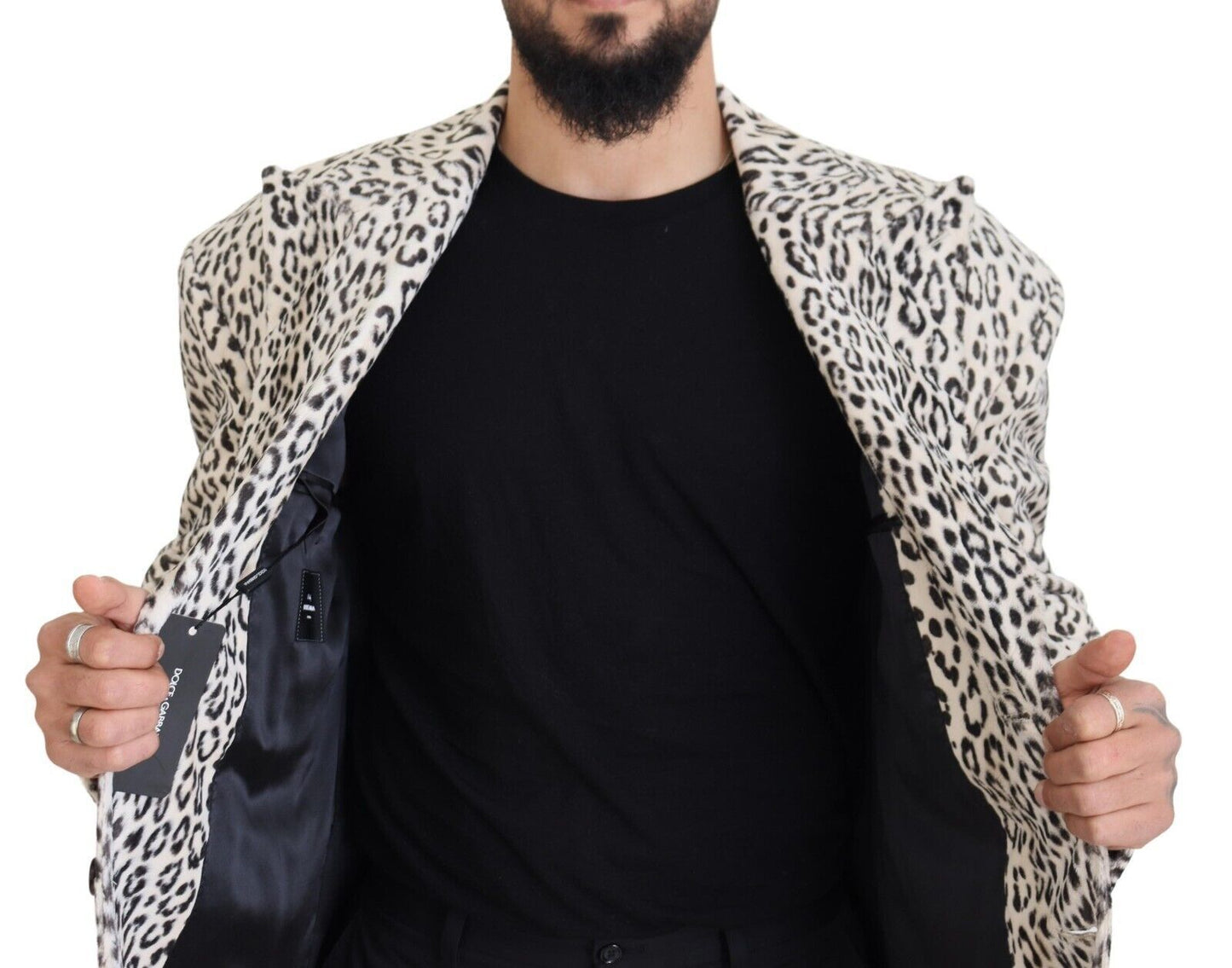 Dolce & Gabbana, veste-blazer blanche à motif léopard, à simple boutonnage.