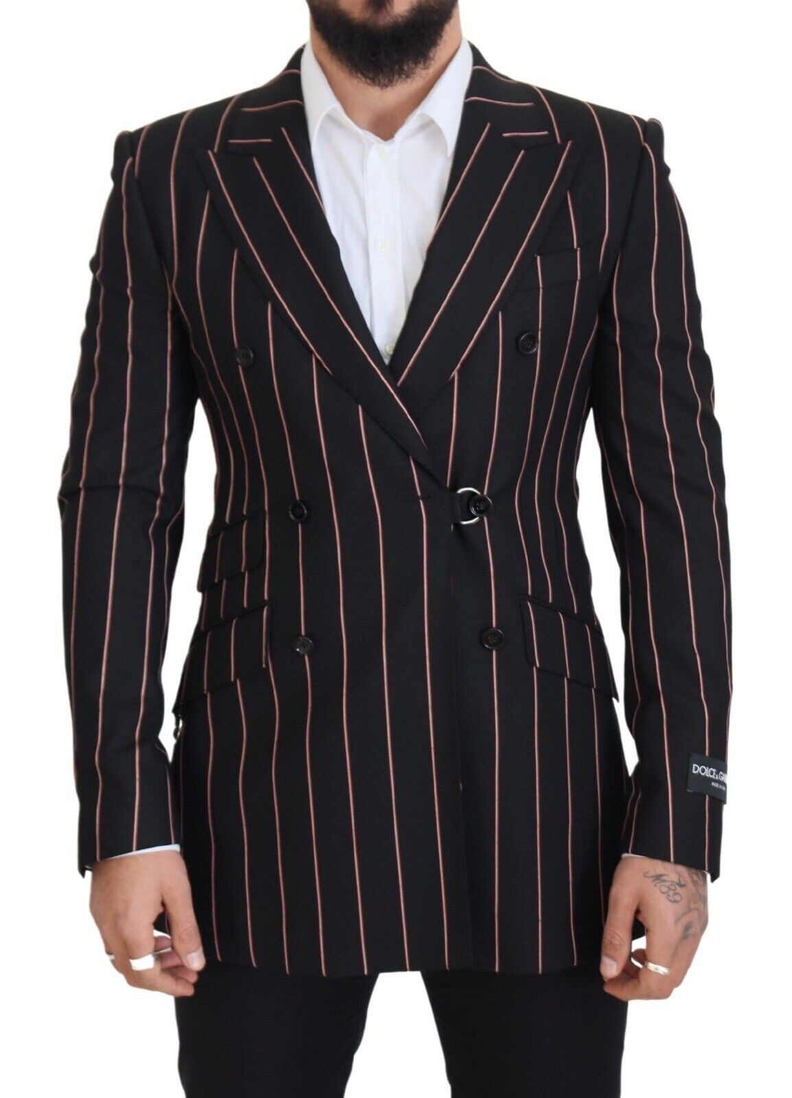 Dolce & Gabbana Blazer à rayures noires en viscose à double boutonnage