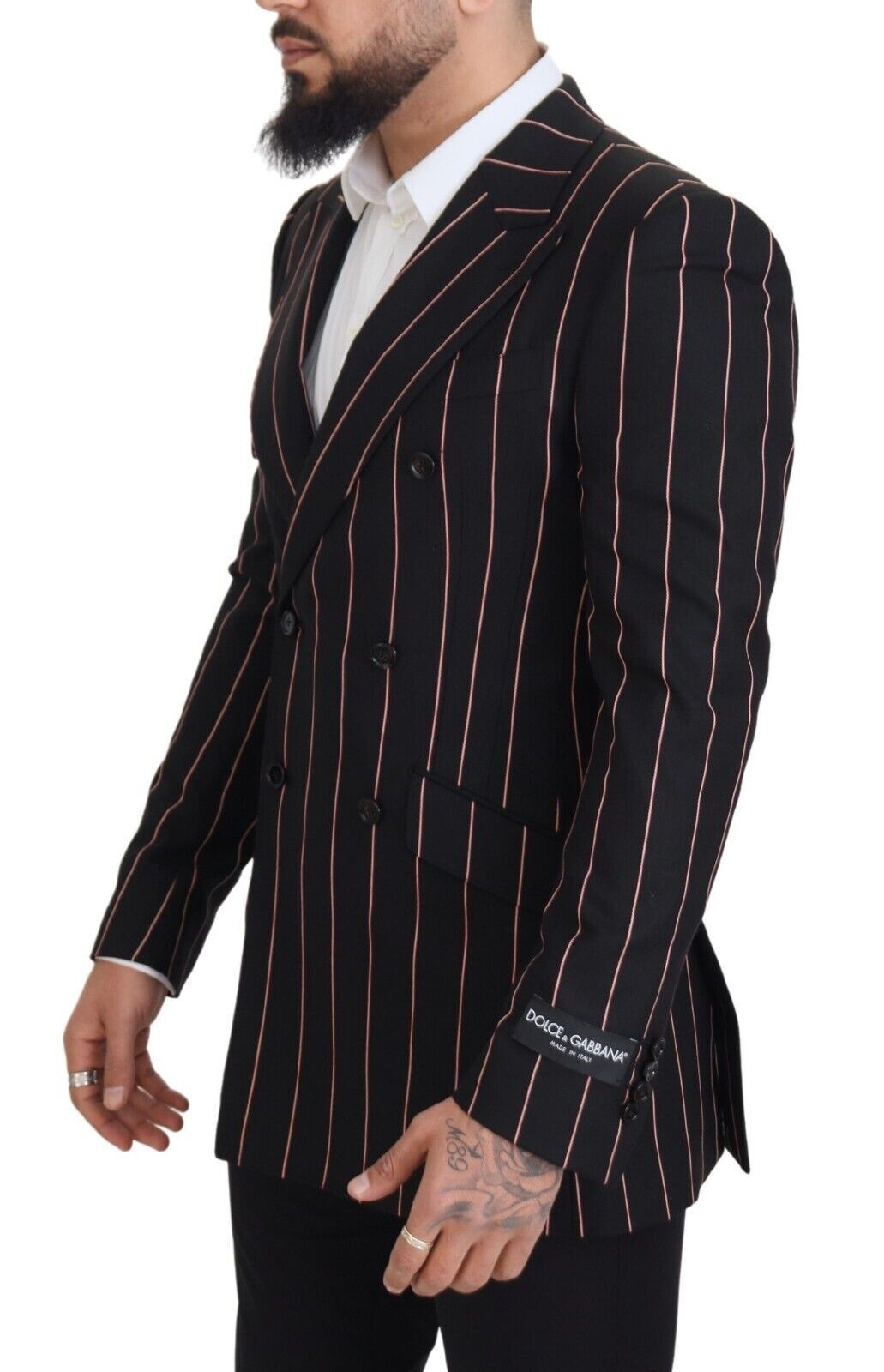 Dolce & Gabbana Blazer à rayures noires en viscose à double boutonnage