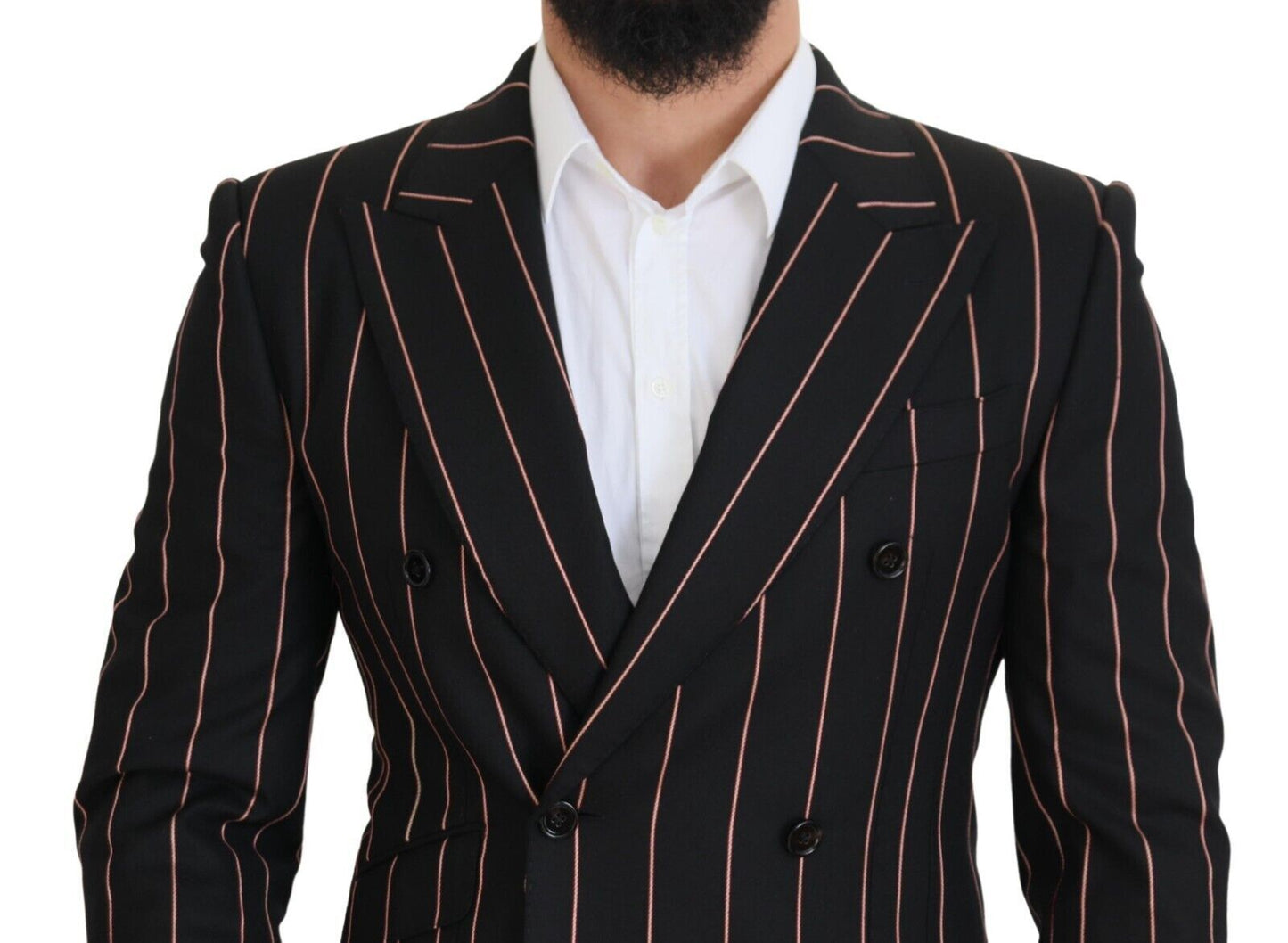 Dolce & Gabbana Blazer à rayures noires en viscose à double boutonnage