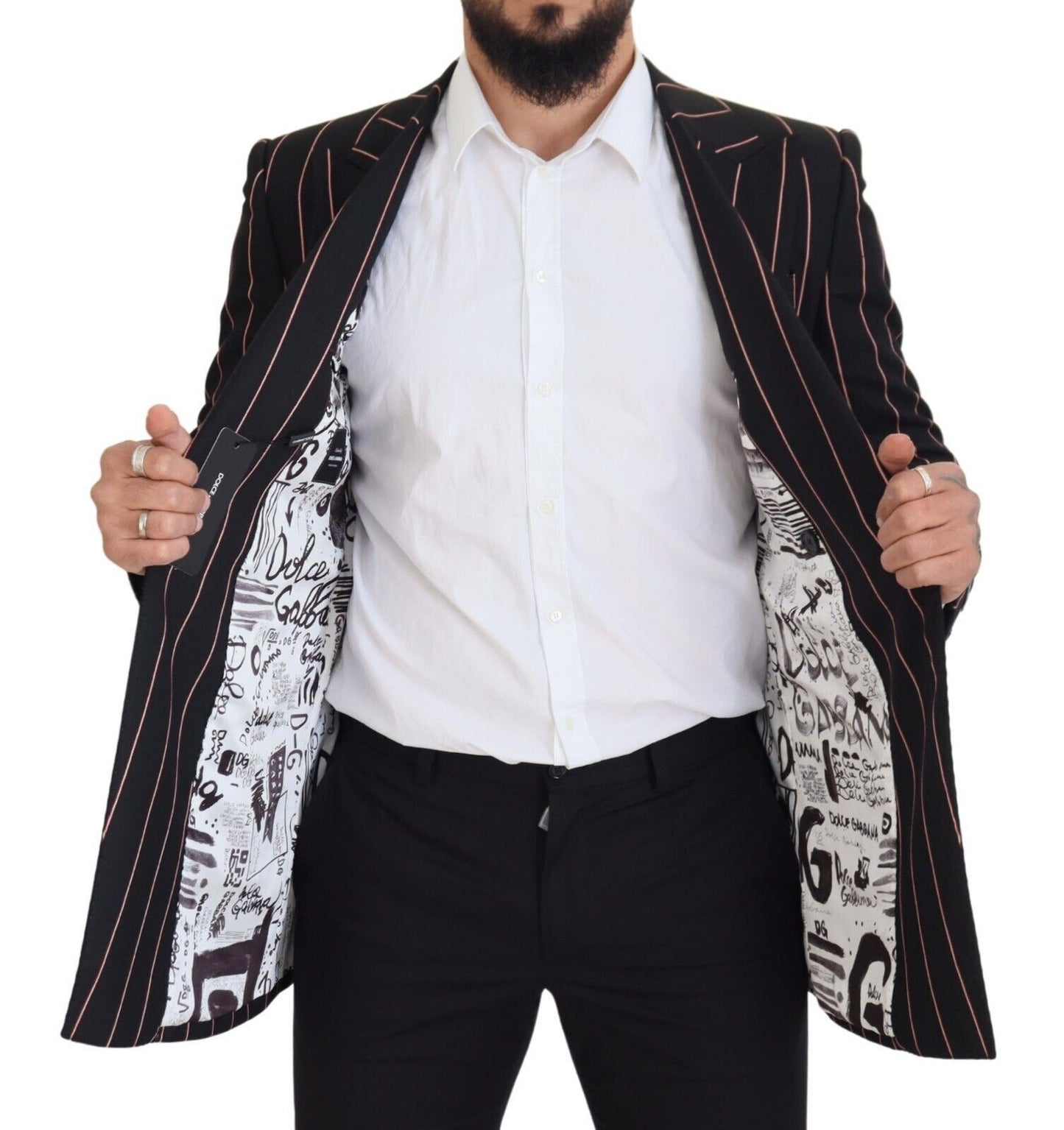 Dolce & Gabbana Blazer à rayures noires en viscose à double boutonnage