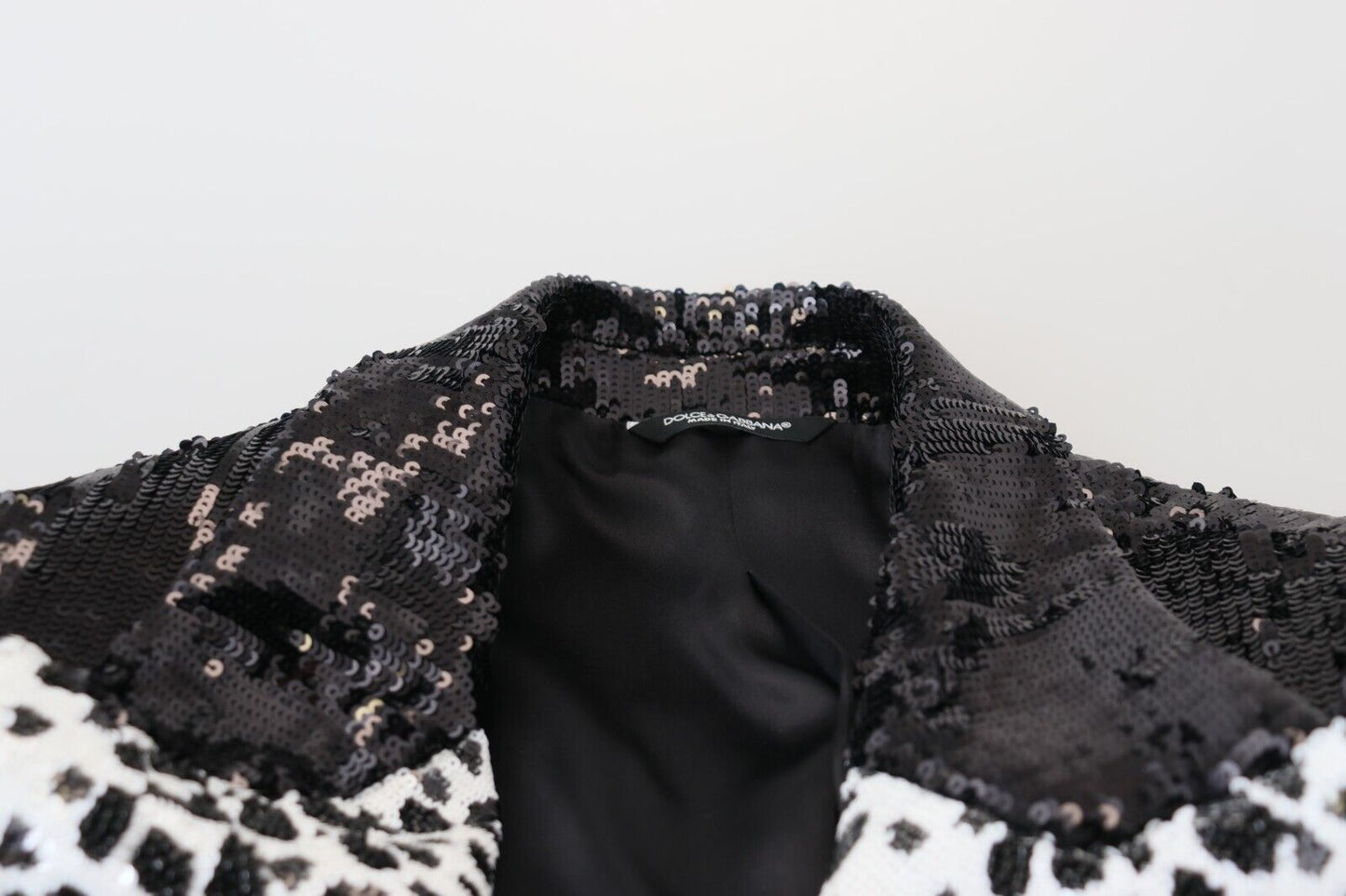 Blazer en nylon noir à paillettes et motif vache de Dolce & Gabbana