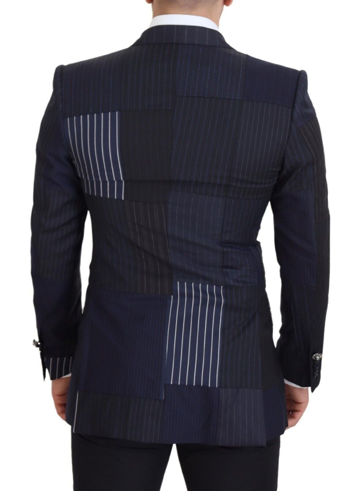 Dolce & Gabbana Blazer bleu en laine avec empiècements et boutonnage double.