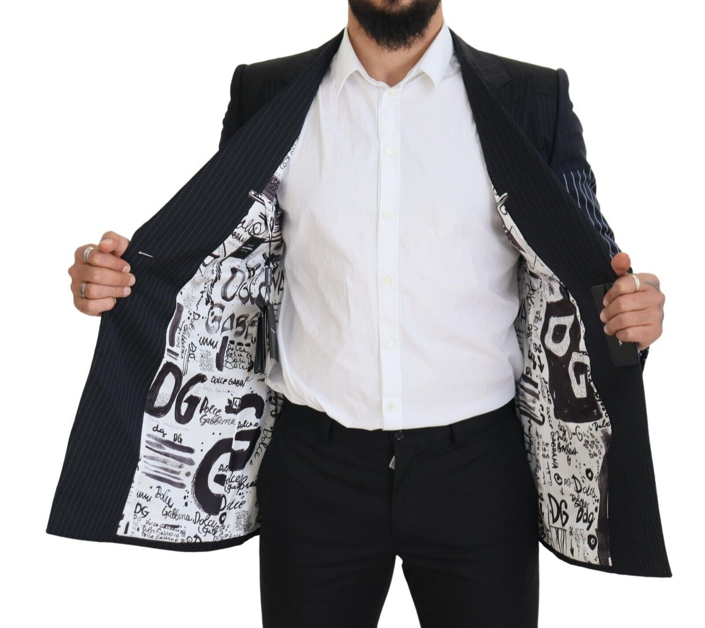 Dolce & Gabbana Blazer bleu en laine avec empiècements et boutonnage double.