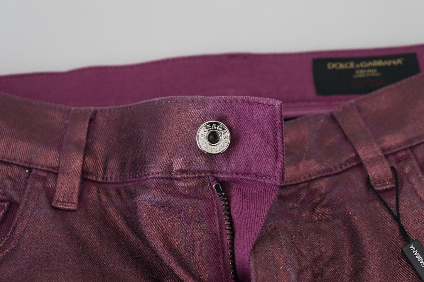 Dolce & Gabbana magentakleurige katoenen casual jeans met harnasdetail voor heren