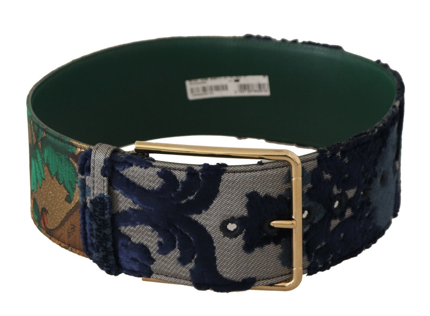 Ceinture Dolce & Gabbana en cuir brodé jacquard vert et métal doré