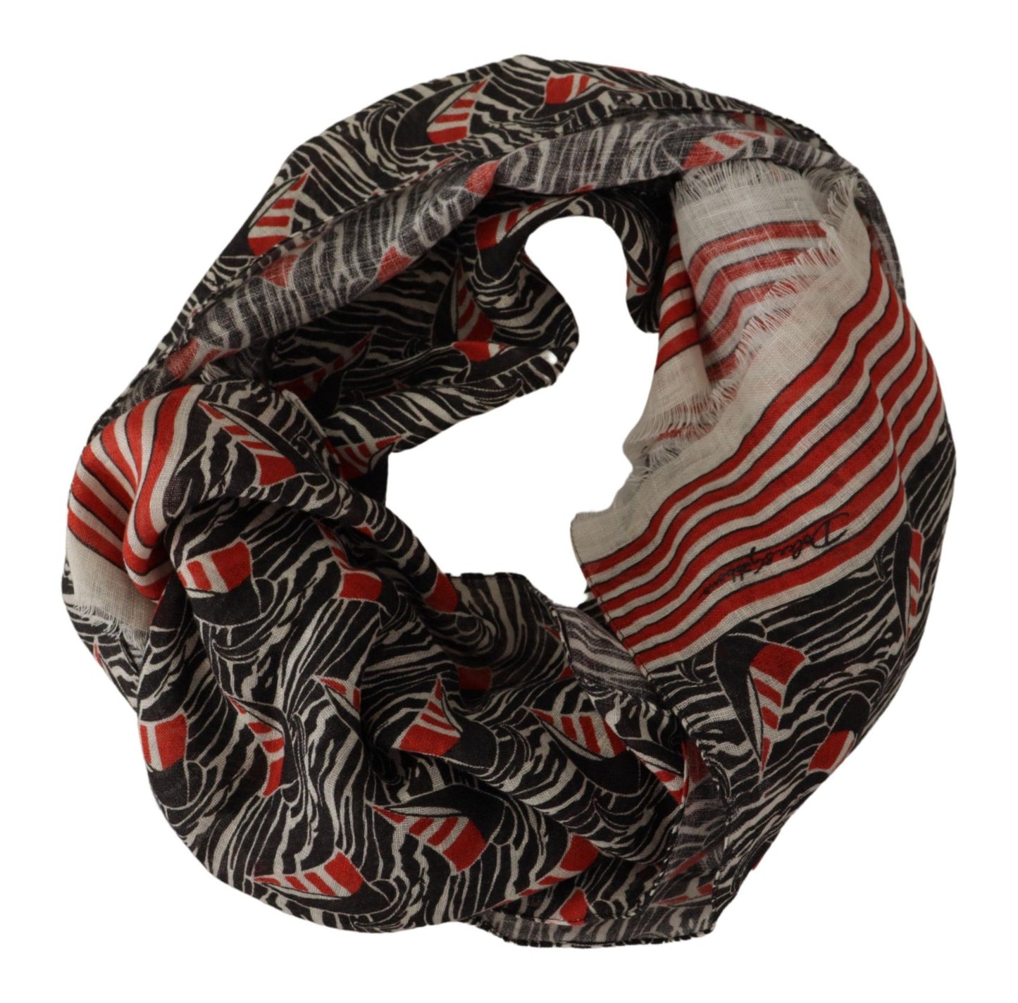 Foulard châle Dolce & Gabbana en lin noir et rouge à rayures voiliers