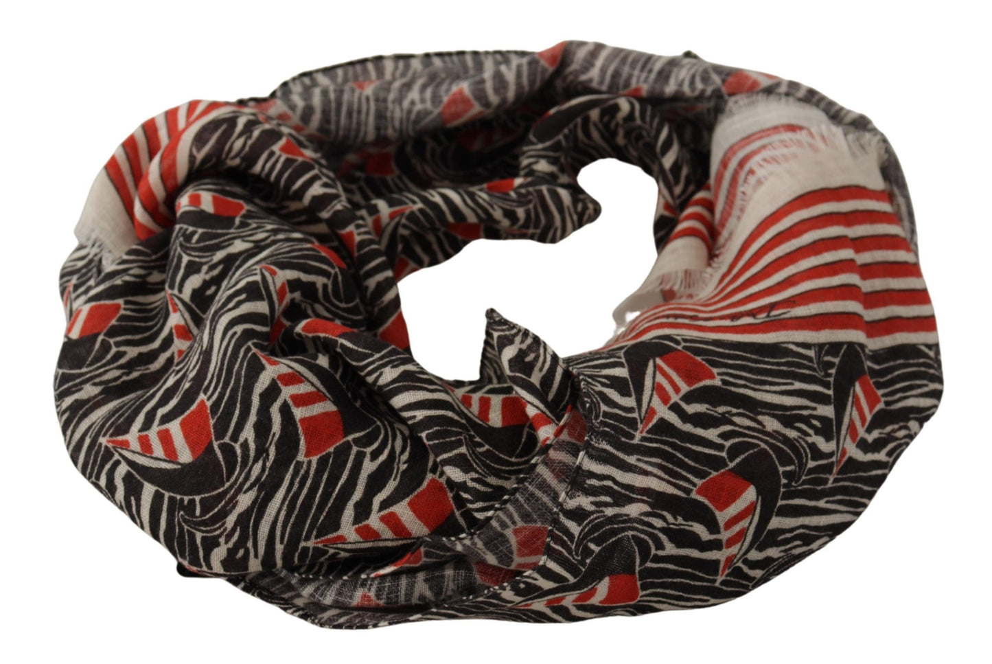 Foulard châle Dolce & Gabbana en lin noir et rouge à rayures voiliers