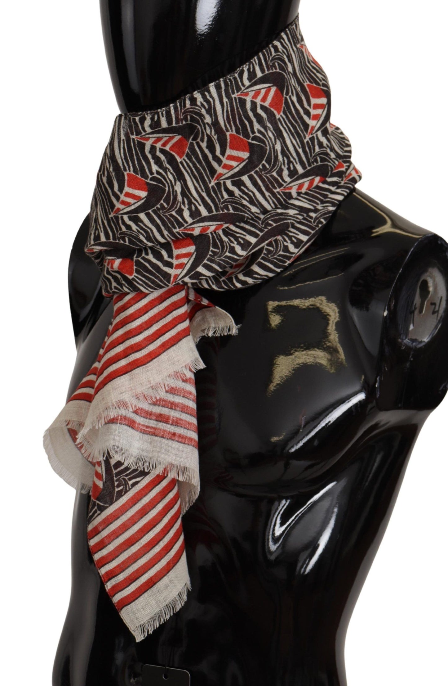 Foulard châle Dolce & Gabbana en lin noir et rouge à rayures voiliers
