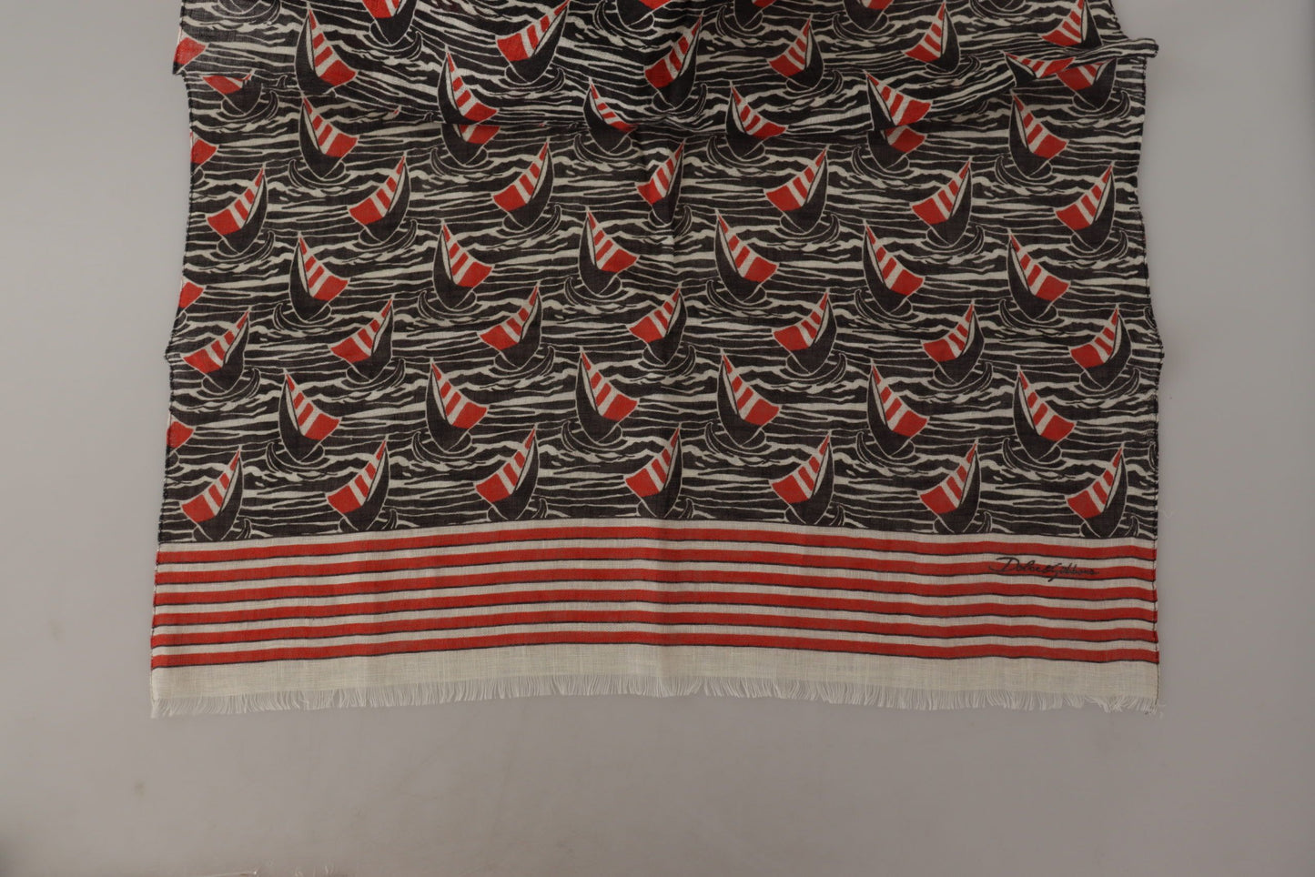Foulard châle Dolce & Gabbana en lin noir et rouge à rayures voiliers