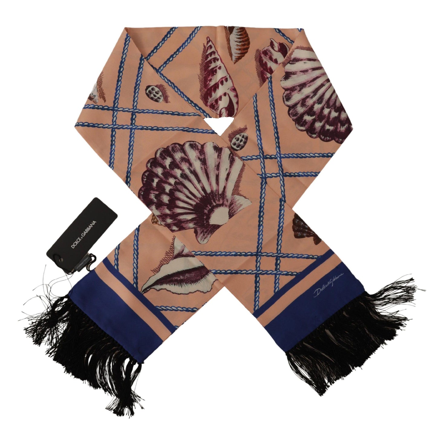 Foulard en soie à franges et châle Dolce & Gabbana à motif coquillage multicolore et logo DG
