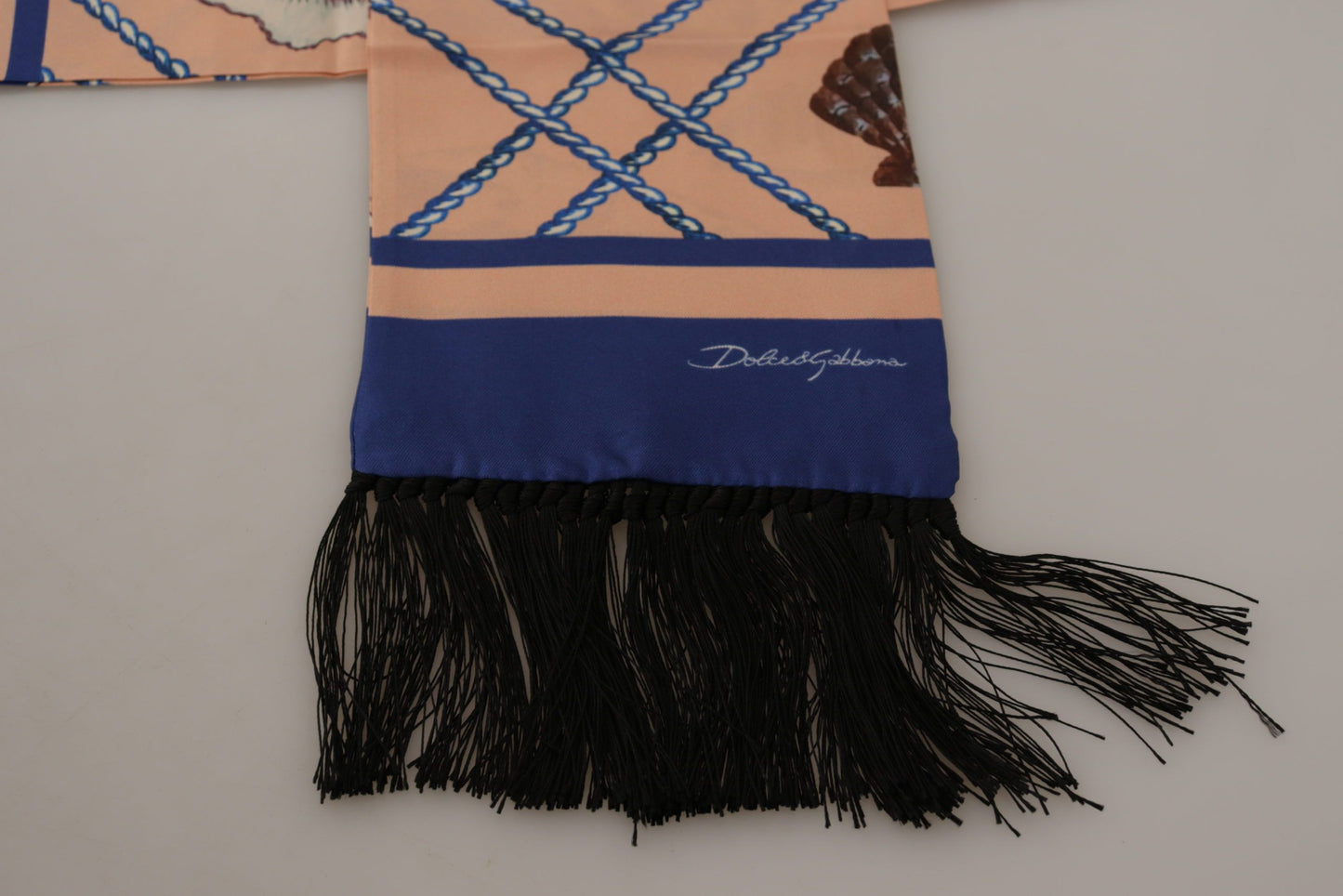 Foulard en soie à franges et châle Dolce & Gabbana à motif coquillage multicolore et logo DG