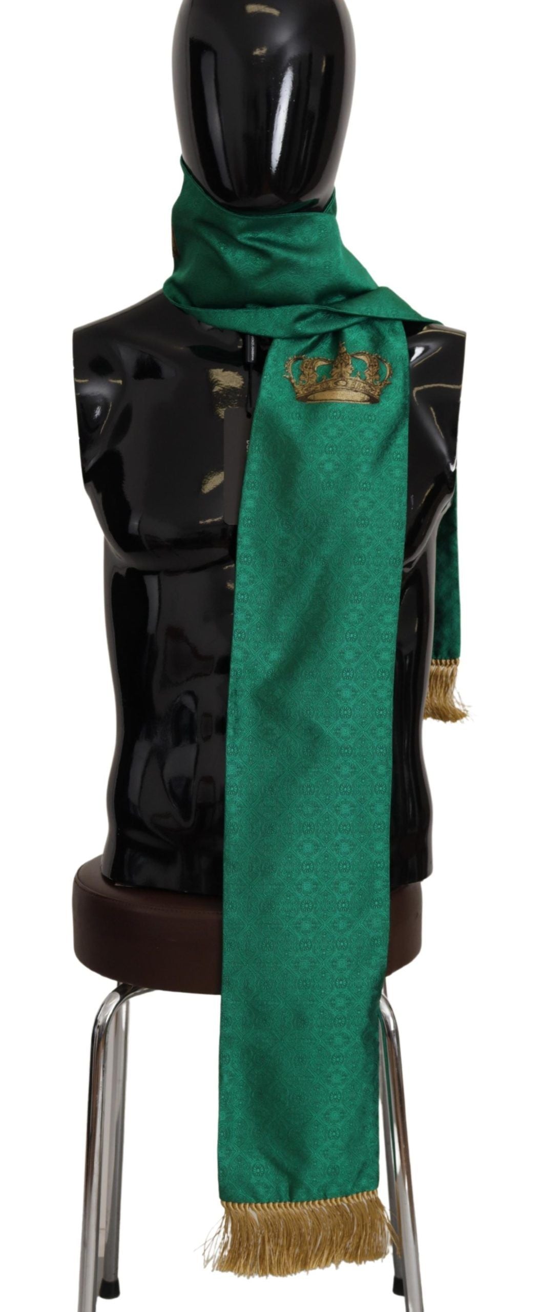 Dolce & Gabbana Châle brodé à franges en soie mélangée avec couronne verte