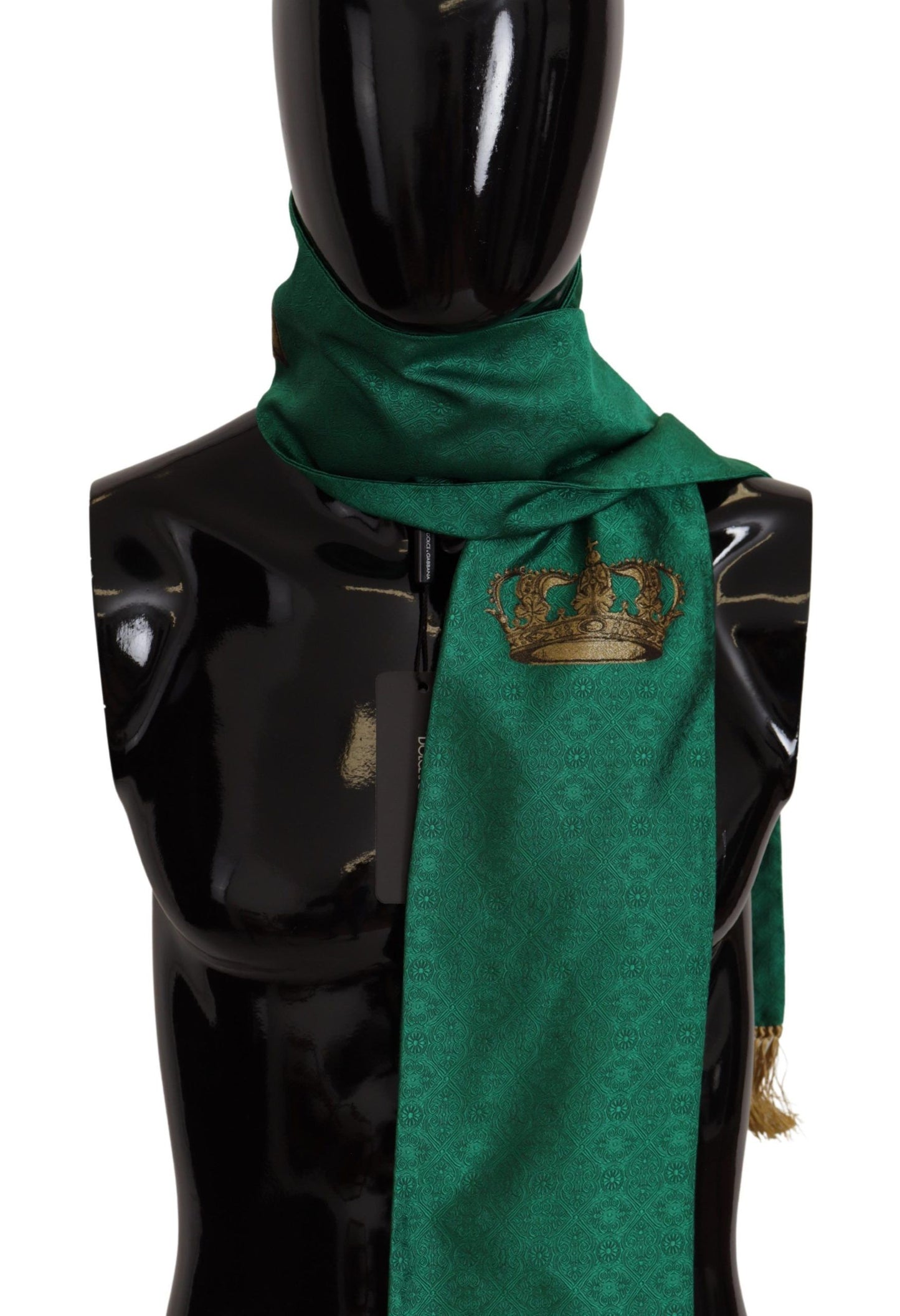 Dolce & Gabbana Châle brodé à franges en soie mélangée avec couronne verte