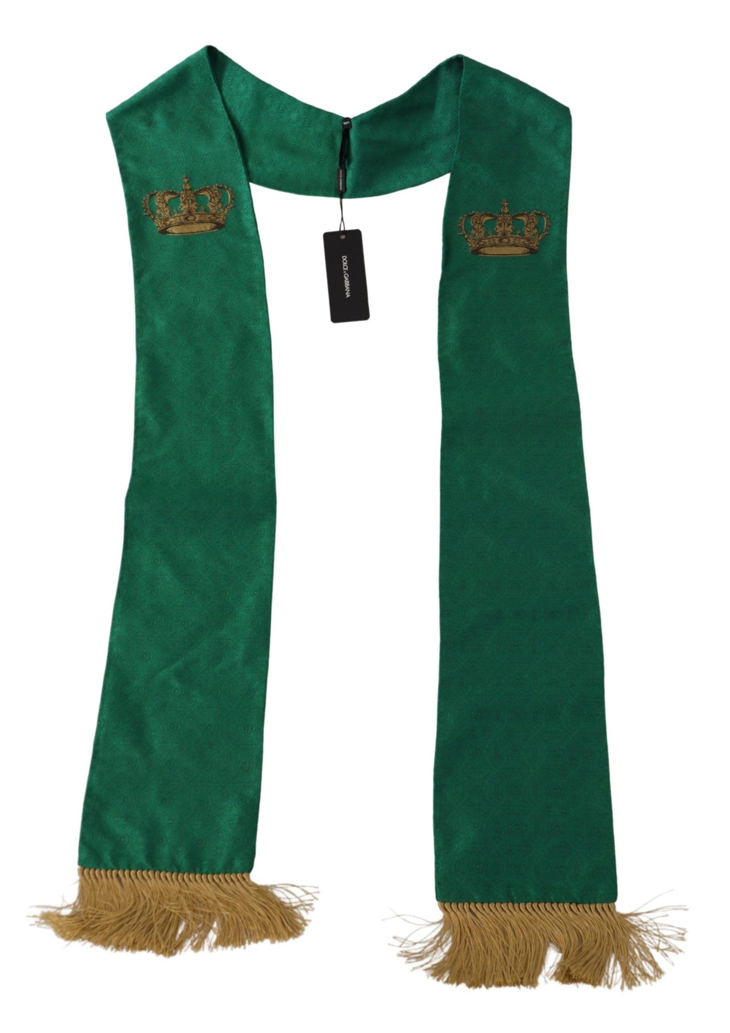 Dolce & Gabbana Châle brodé à franges en soie mélangée avec couronne verte