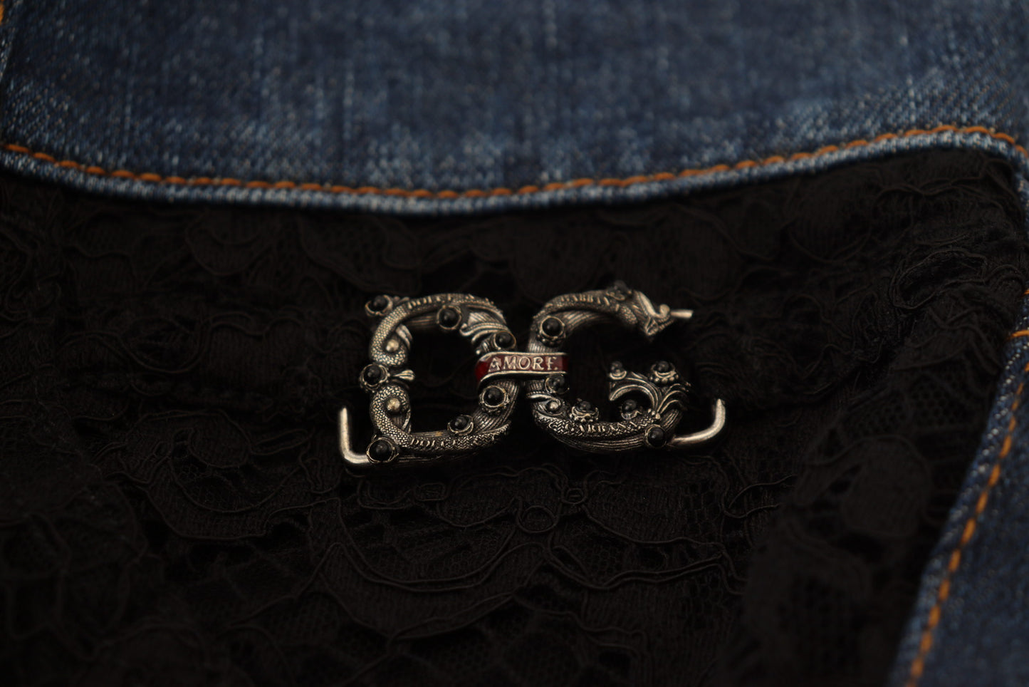 Jeans skinny en jean noir à dentelle florale sur le devant de Dolce & Gabbana