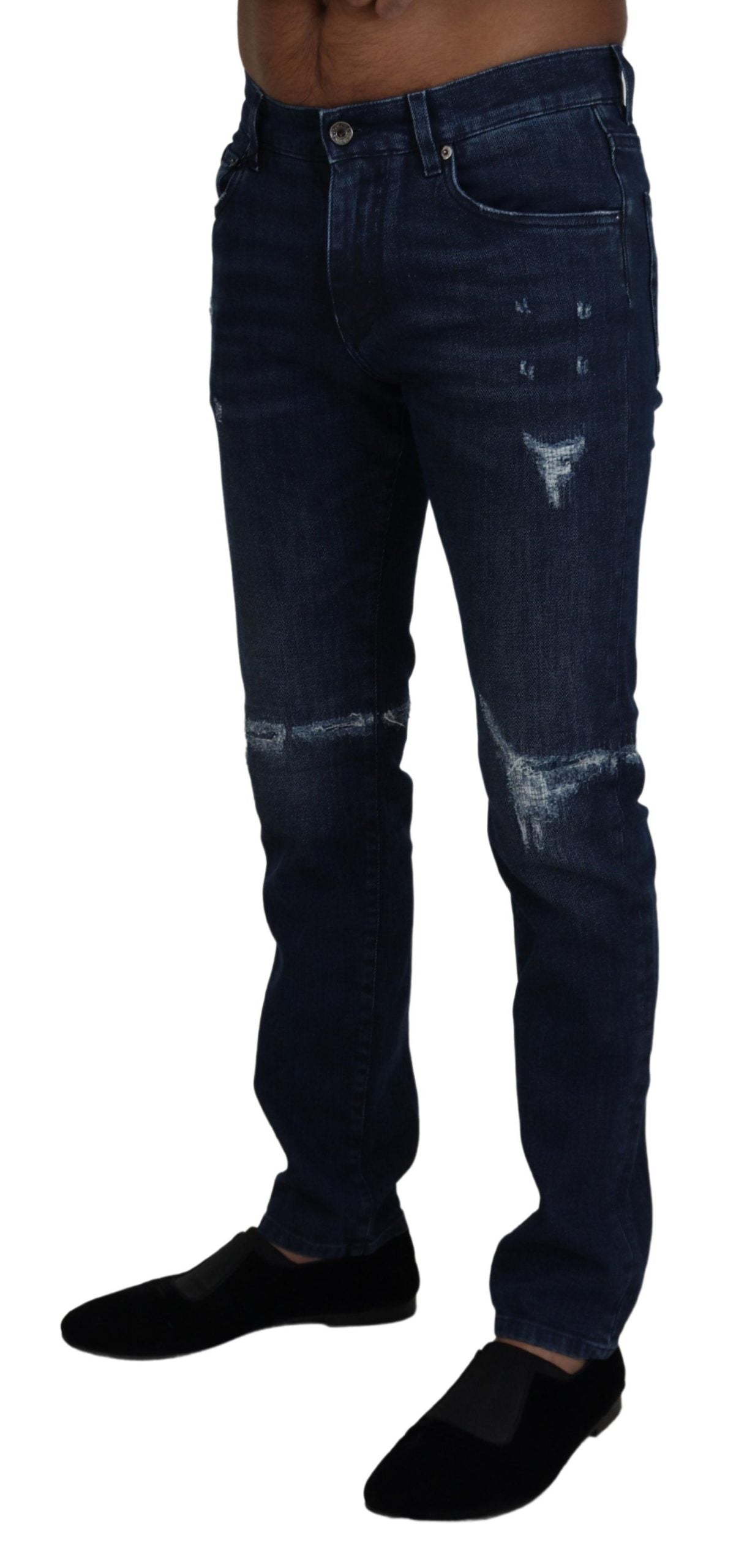 Dolce & Gabbana blauwe, smalle, versleten spijkerbroek van katoen