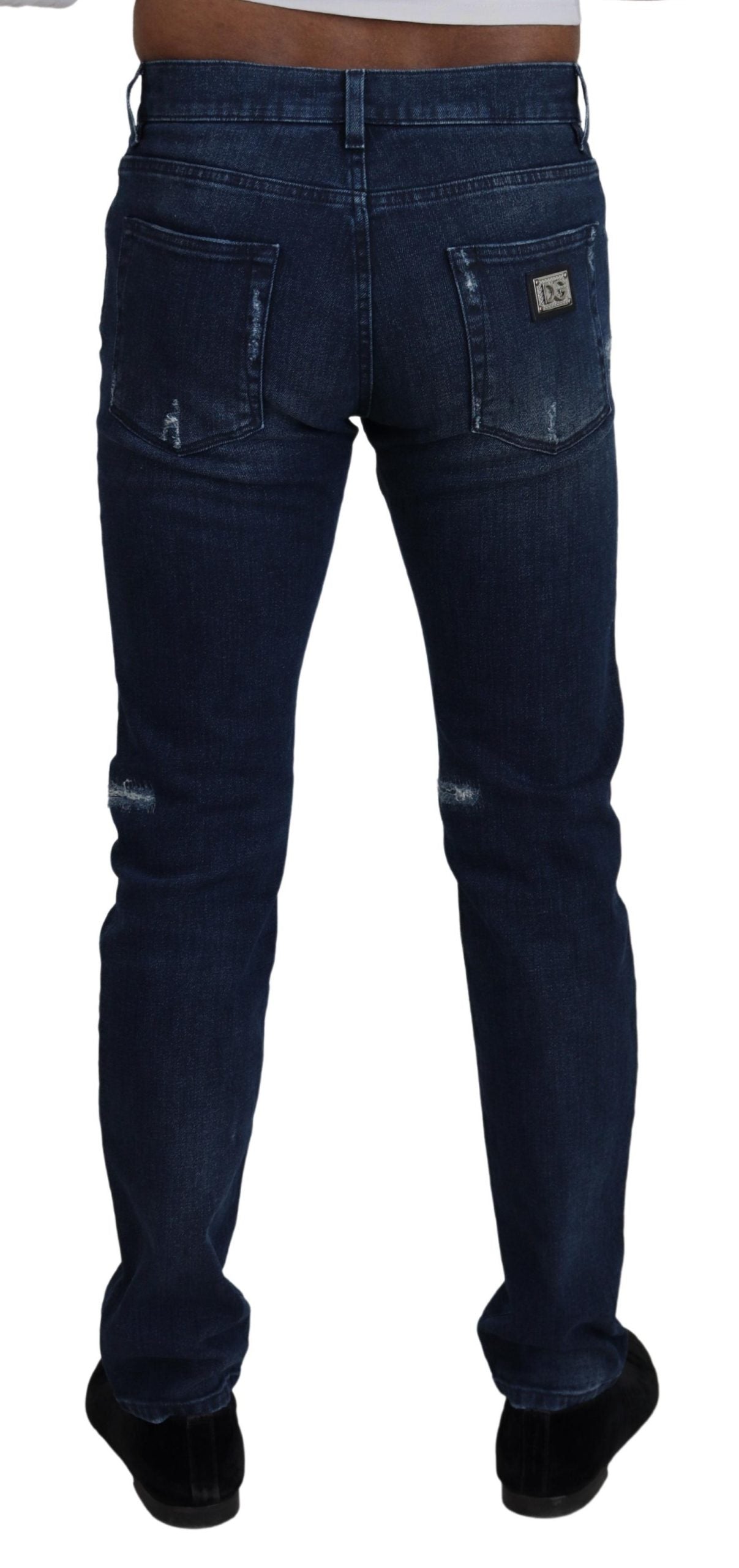 Dolce & Gabbana blauwe, smalle, versleten spijkerbroek van katoen