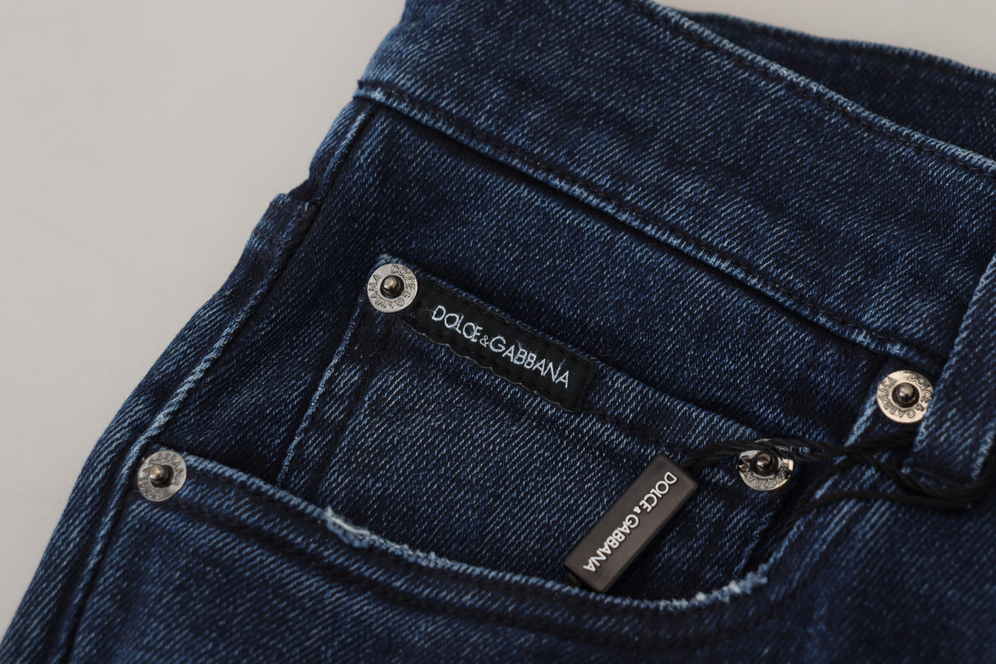 Dolce & Gabbana blauwe, smalle, versleten spijkerbroek van katoen