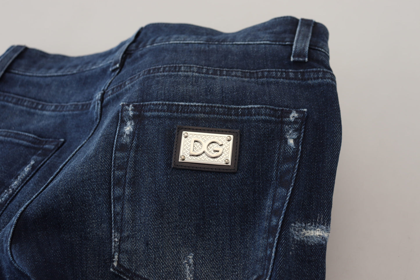 Dolce & Gabbana blauwe, smalle, versleten spijkerbroek van katoen