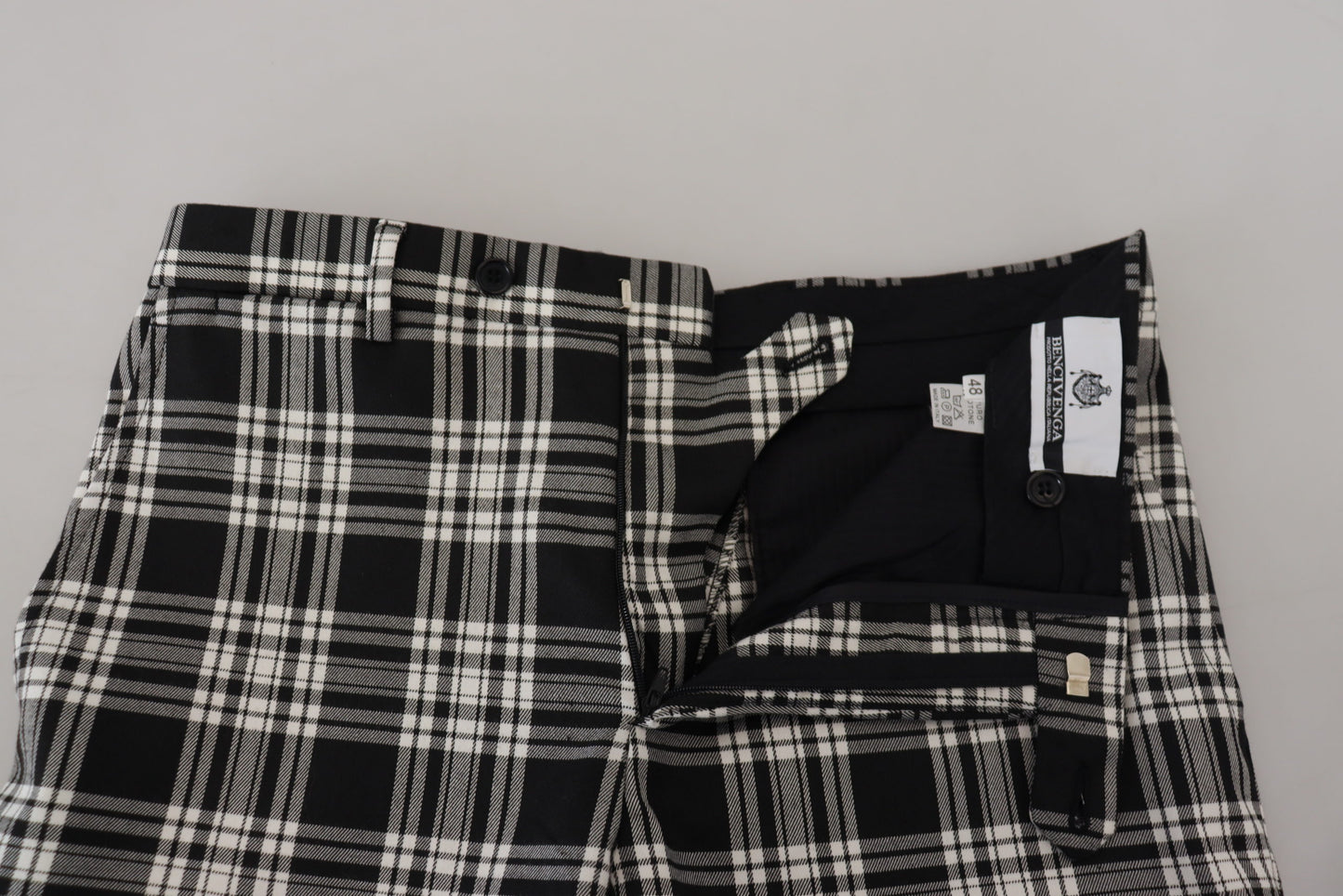 Pantalon décontracté homme en coton à carreaux noirs BENCIVENGA