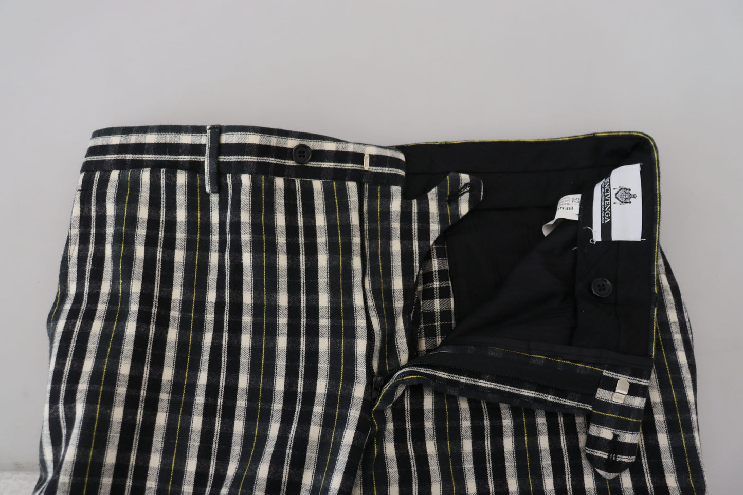 BENCIVENGA Zwarte geruite katoenen casual broek