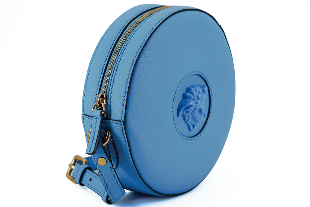 Versace Chic Blauwe Leren Ronde Schoudertas