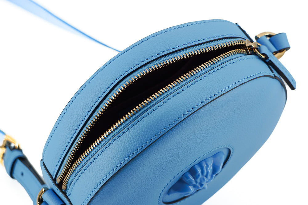Versace Chic Blauwe Leren Ronde Schoudertas