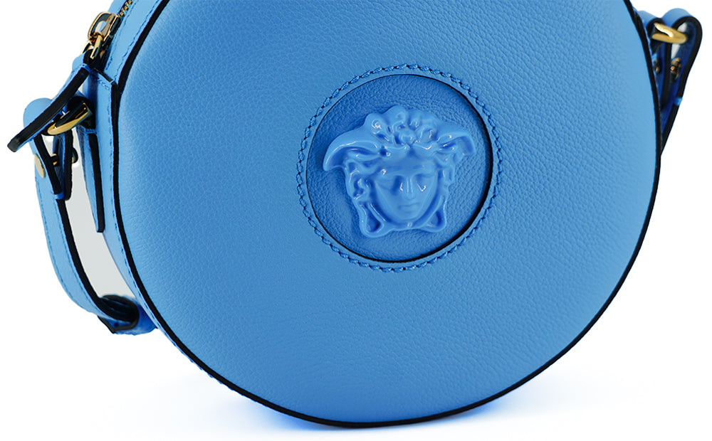 Versace Chic Blauwe Leren Ronde Schoudertas