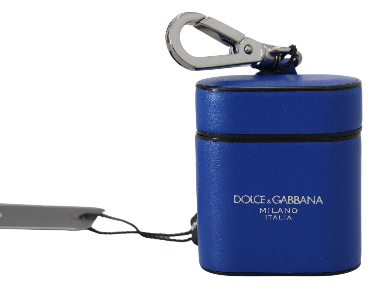Étui pour Airpods Dolce & Gabbana en cuir bleu avec logo en métal argenté