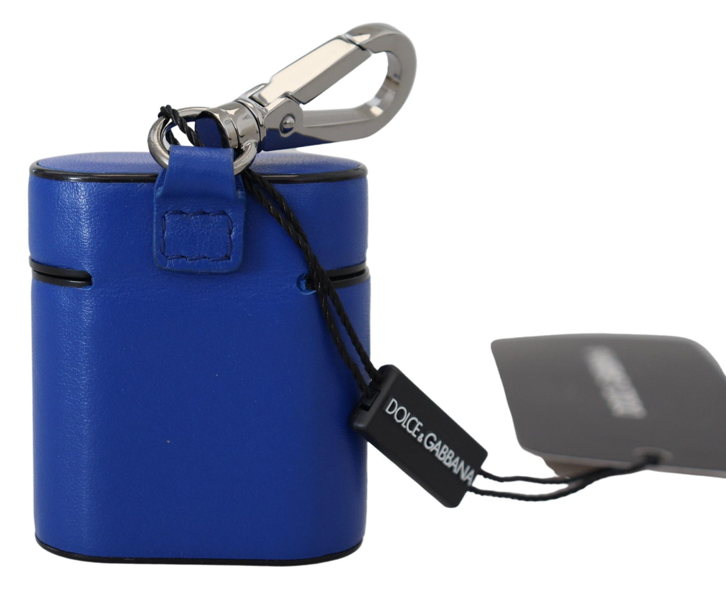 Étui pour Airpods Dolce & Gabbana en cuir bleu avec logo en métal argenté