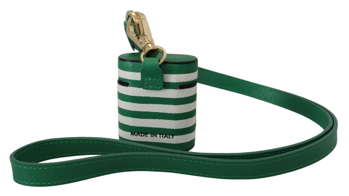 Étui pour Airpods Dolce & Gabbana avec bracelet en cuir vert et logo en métal doré