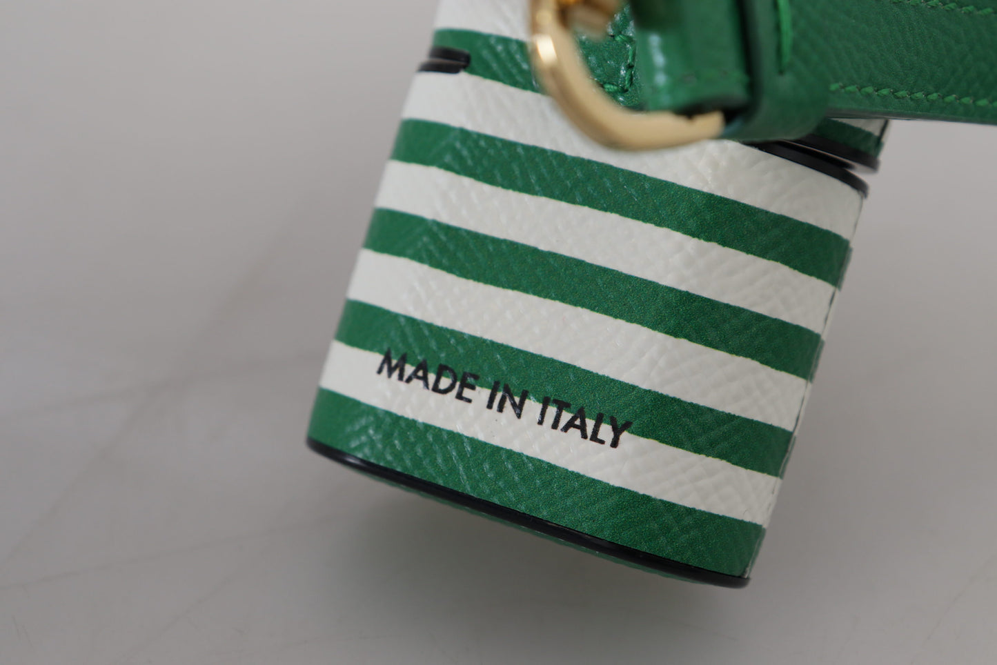 Étui pour Airpods Dolce & Gabbana avec bracelet en cuir vert et logo en métal doré