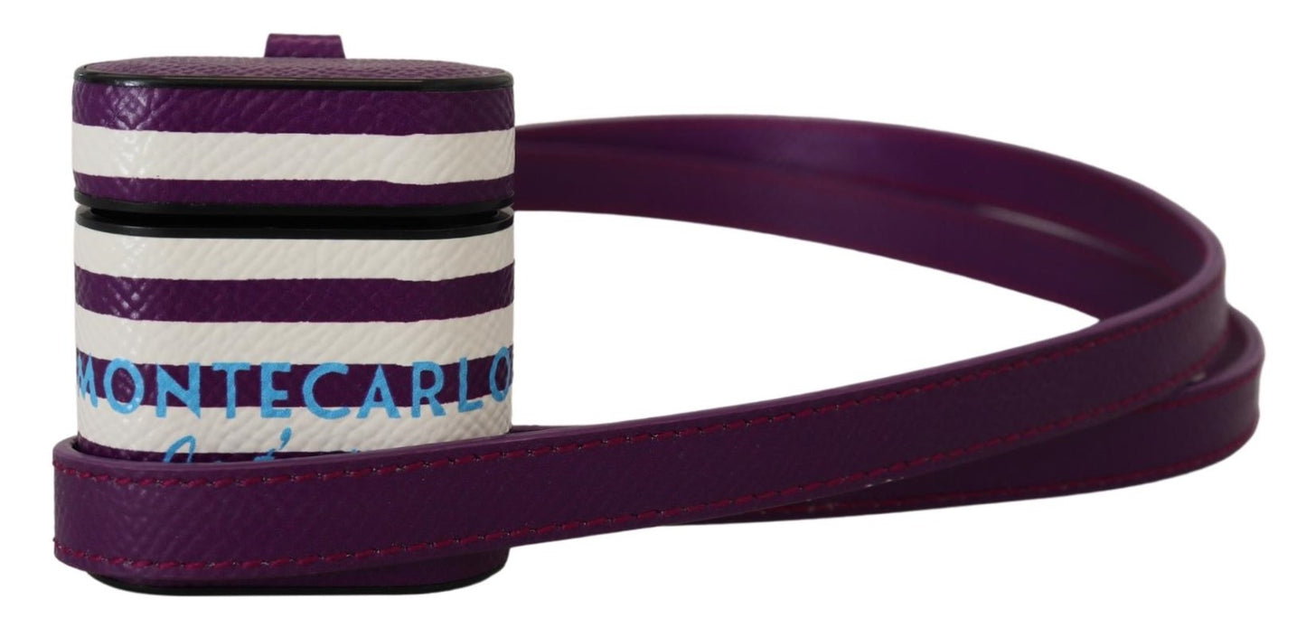 Étui pour Airpods Dolce & Gabbana avec bracelet en cuir violet et logo en métal doré