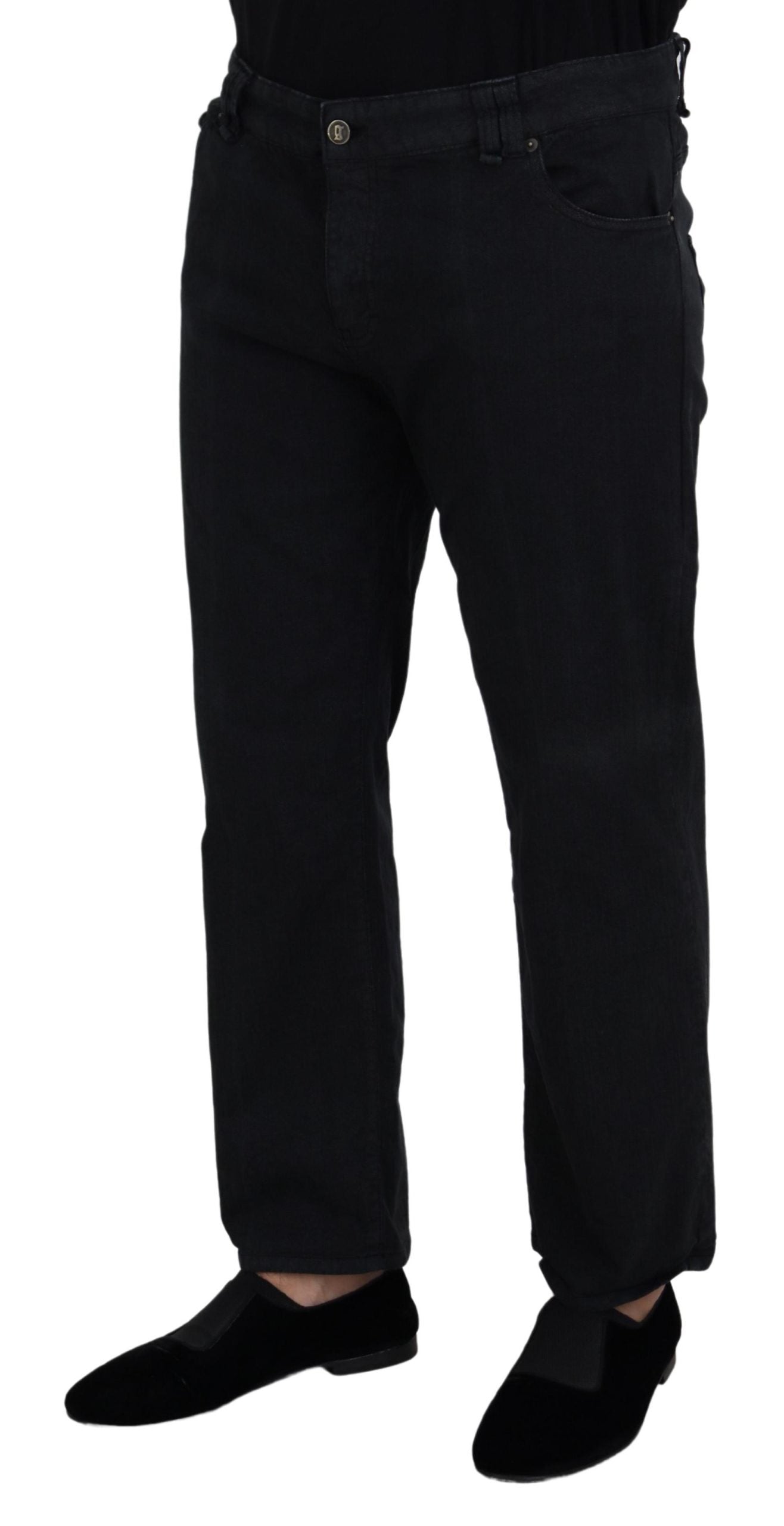 John Galliano zwarte katoenen casual jeans met gesp op de achterkant