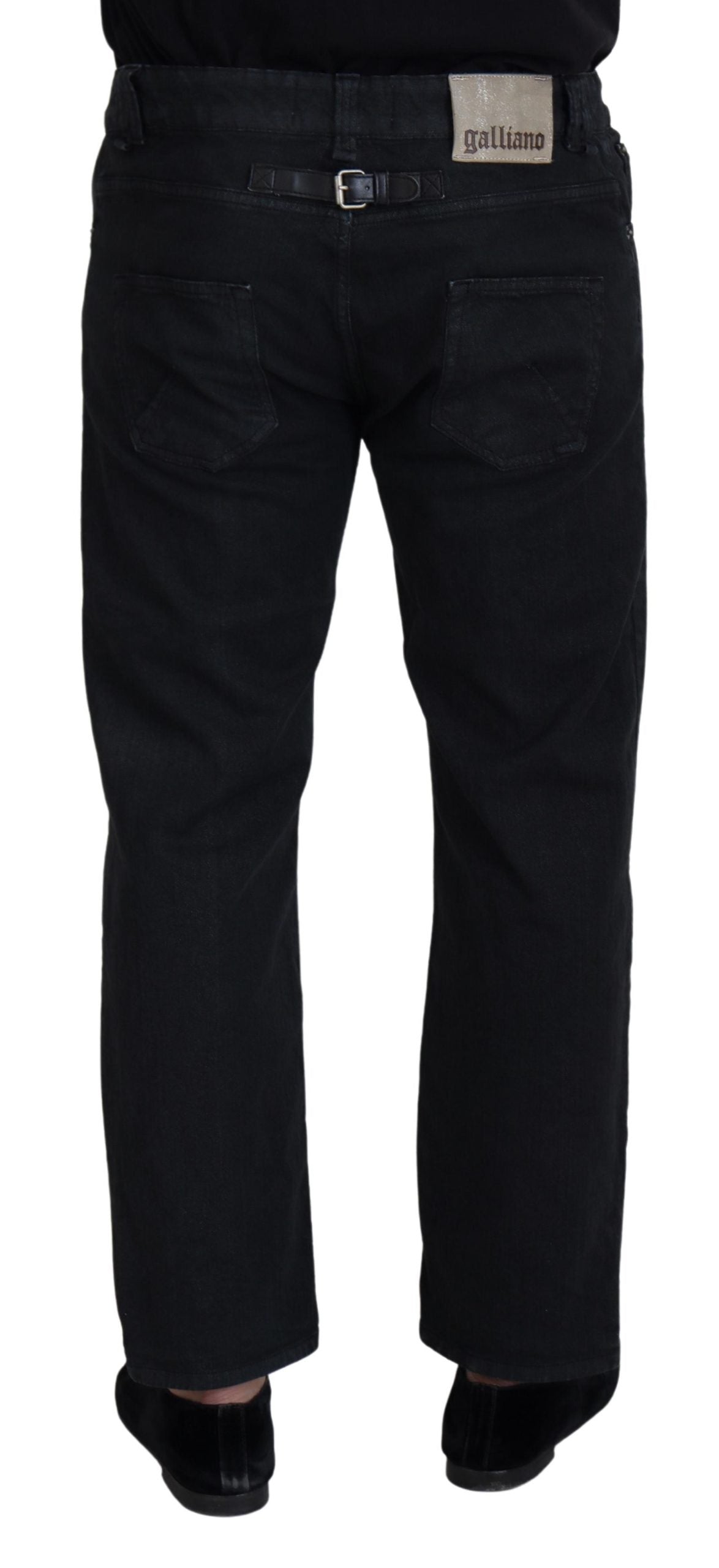 John Galliano zwarte katoenen casual jeans met gesp op de achterkant