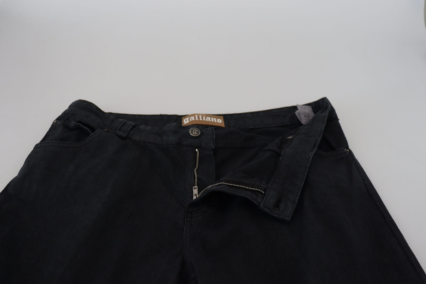 John Galliano zwarte katoenen casual jeans met gesp op de achterkant