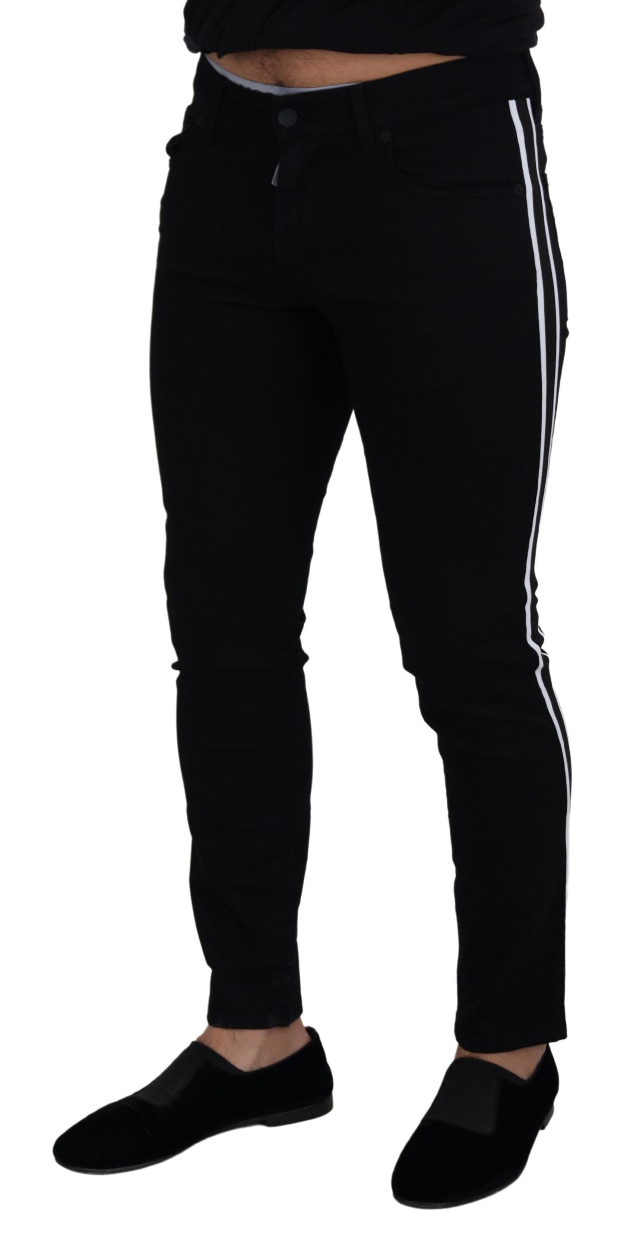Jean en jean noir en coton avec couronne DG pour homme de Dolce & Gabbana