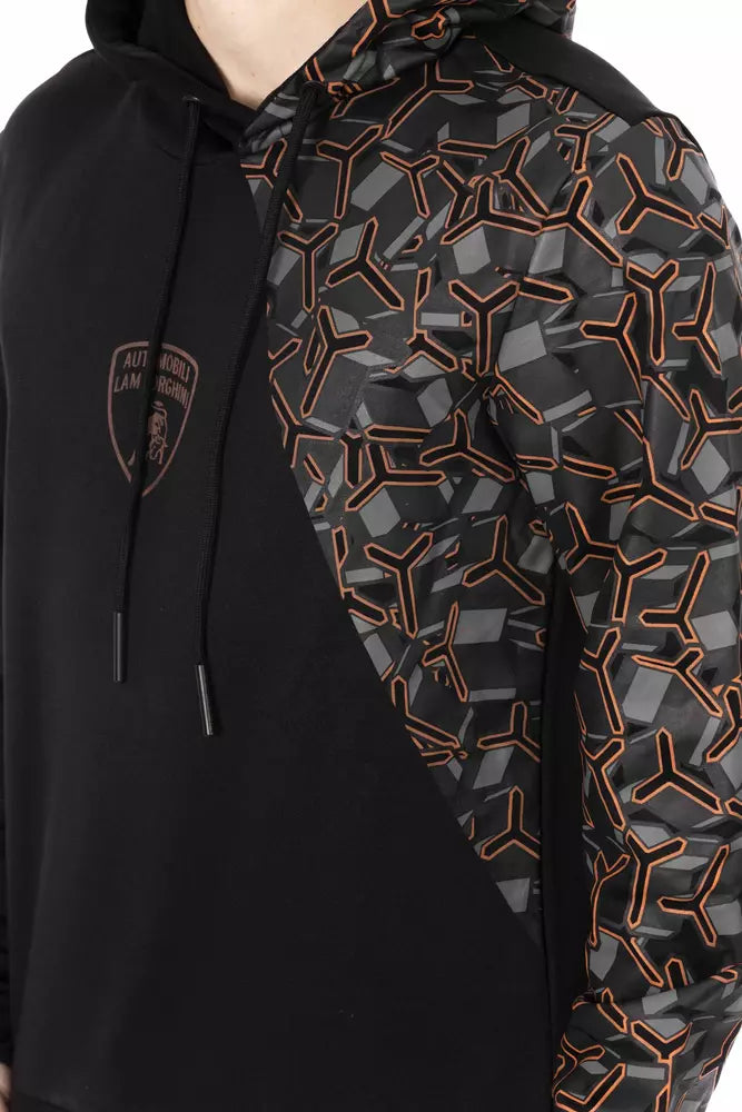 Pull à capuche noir en coton pour homme Automobili Lamborghini