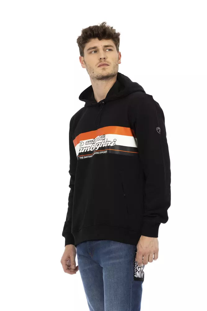 Pull à capuche noir en coton pour homme Automobili Lamborghini