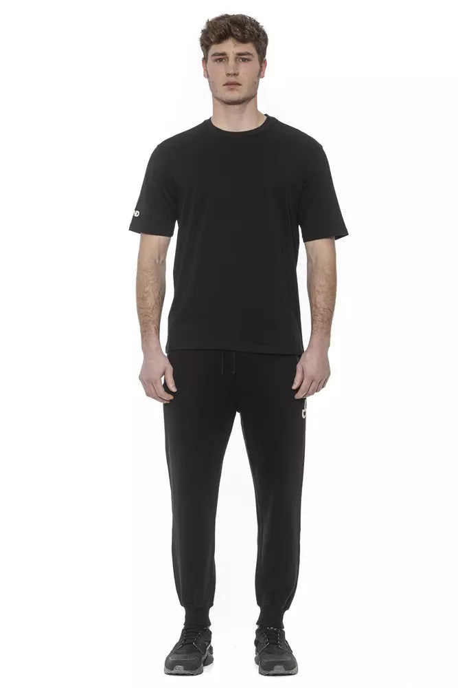 Tond zwart katoenen heren T-shirt