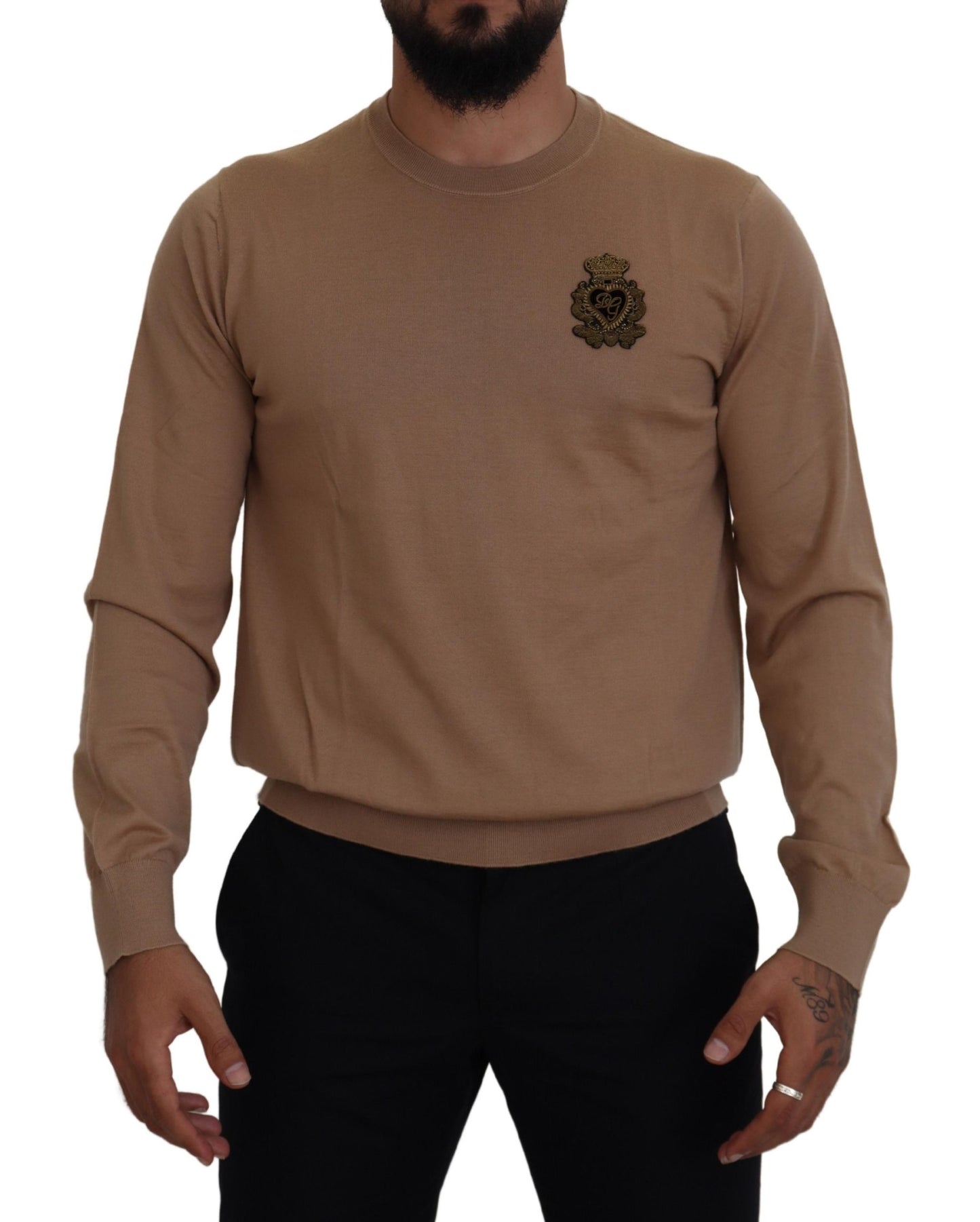 Dolce & Gabbana beige cashmere trui met kroonlogo