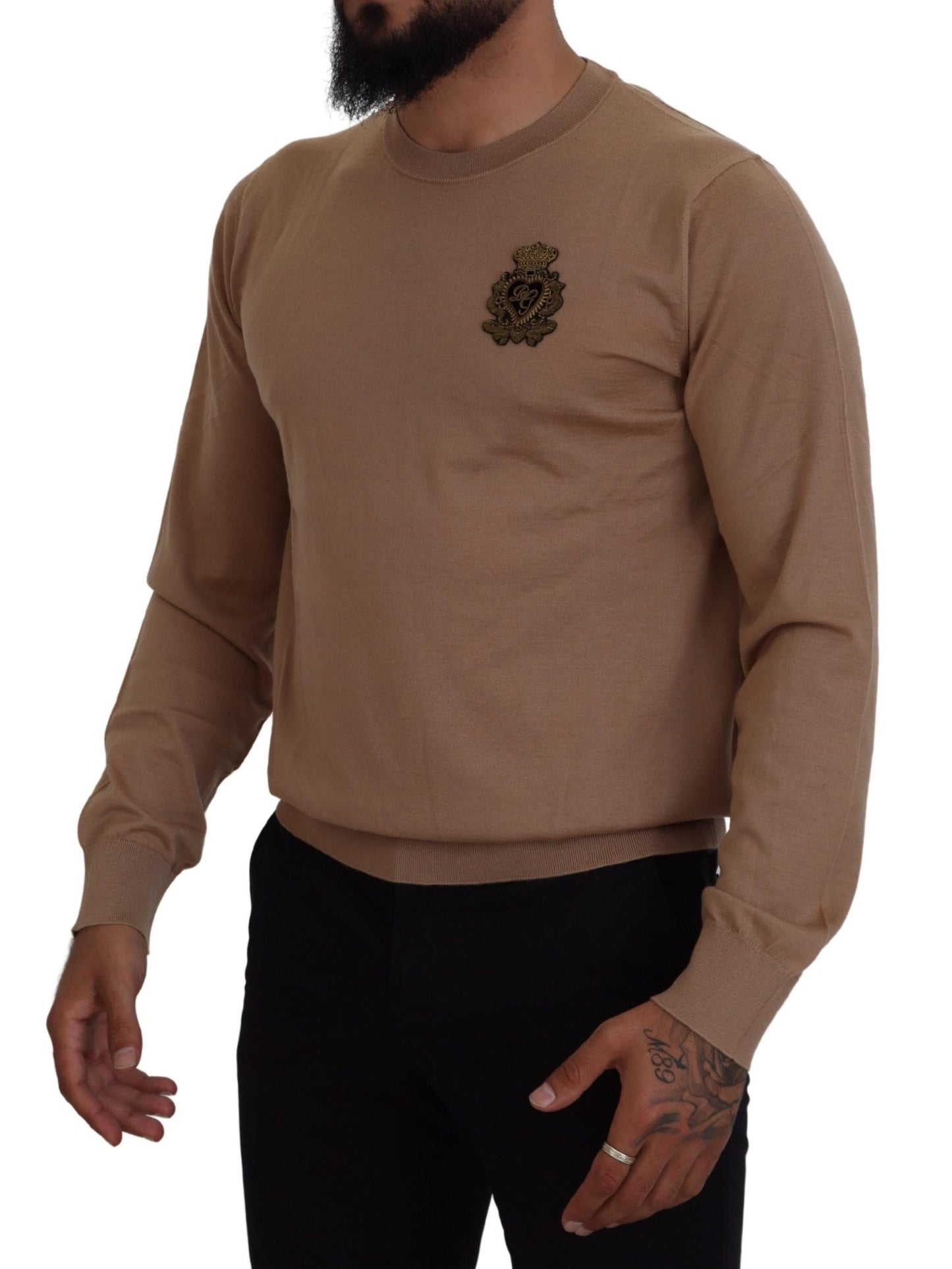 Dolce & Gabbana beige cashmere trui met kroonlogo