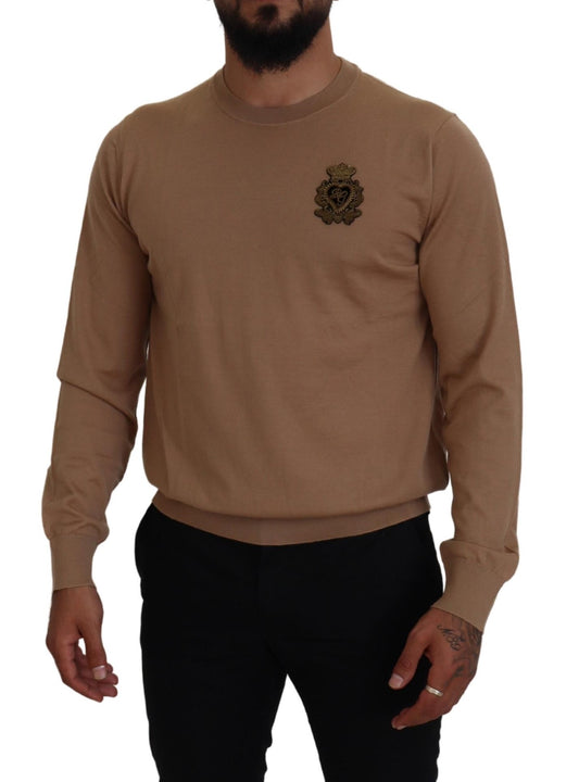 Dolce & Gabbana beige cashmere trui met kroonlogo